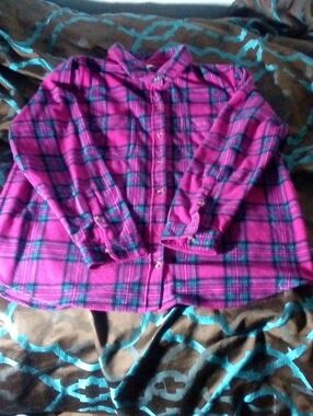 Time and Tru Fuchsia Plaid Button-Down Shirt